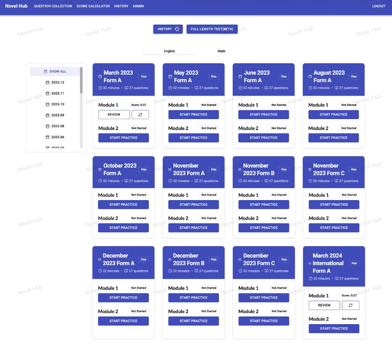 Novel SAT Hub practice platform or student practice image